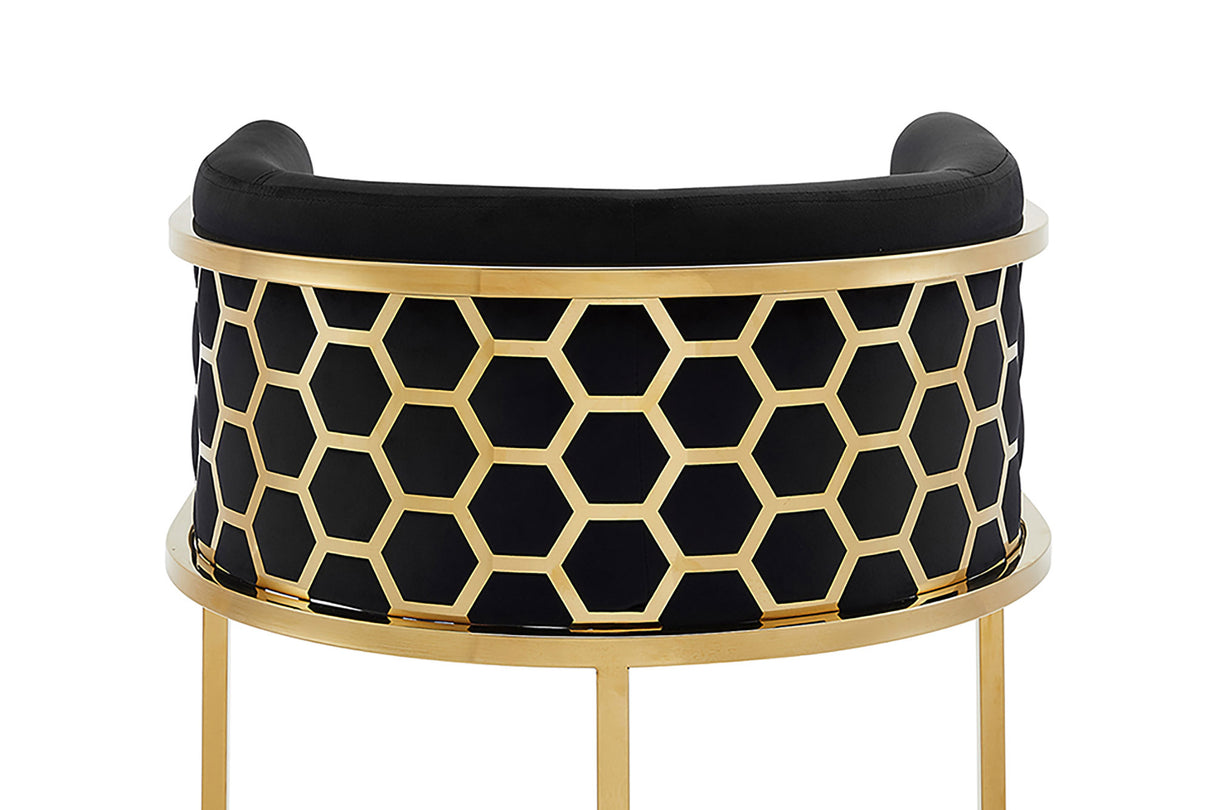 Bar stool ELEGANCE velvet black w/ golden stainless steel frame