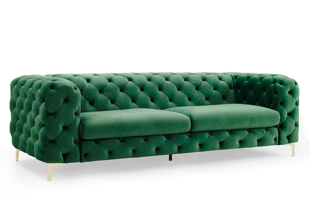 Sofa MODERN BAROCK 240 cm 3-Sitzer Samt Smaragd im Chesterfield-Stil