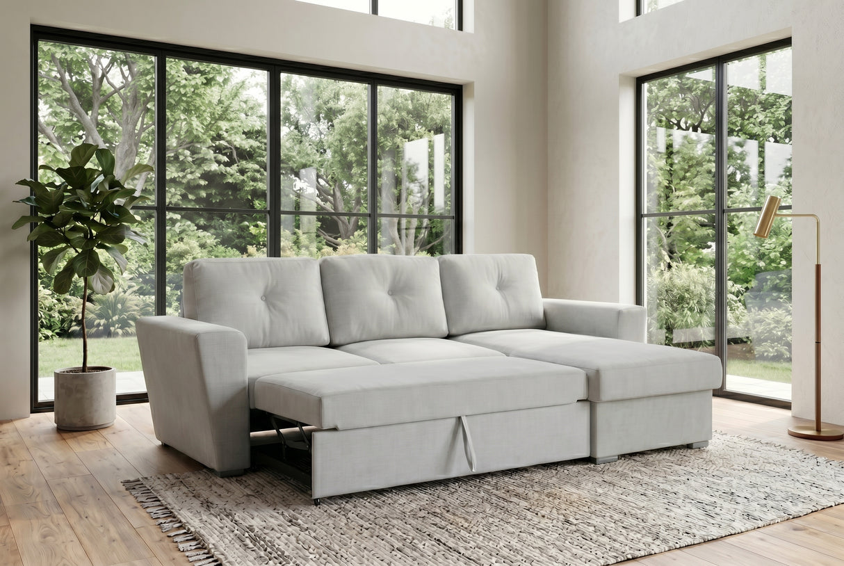 Sofa bed APARTMENT 245cm 3-seater w/ ottoman and storage space textured fabric beige
