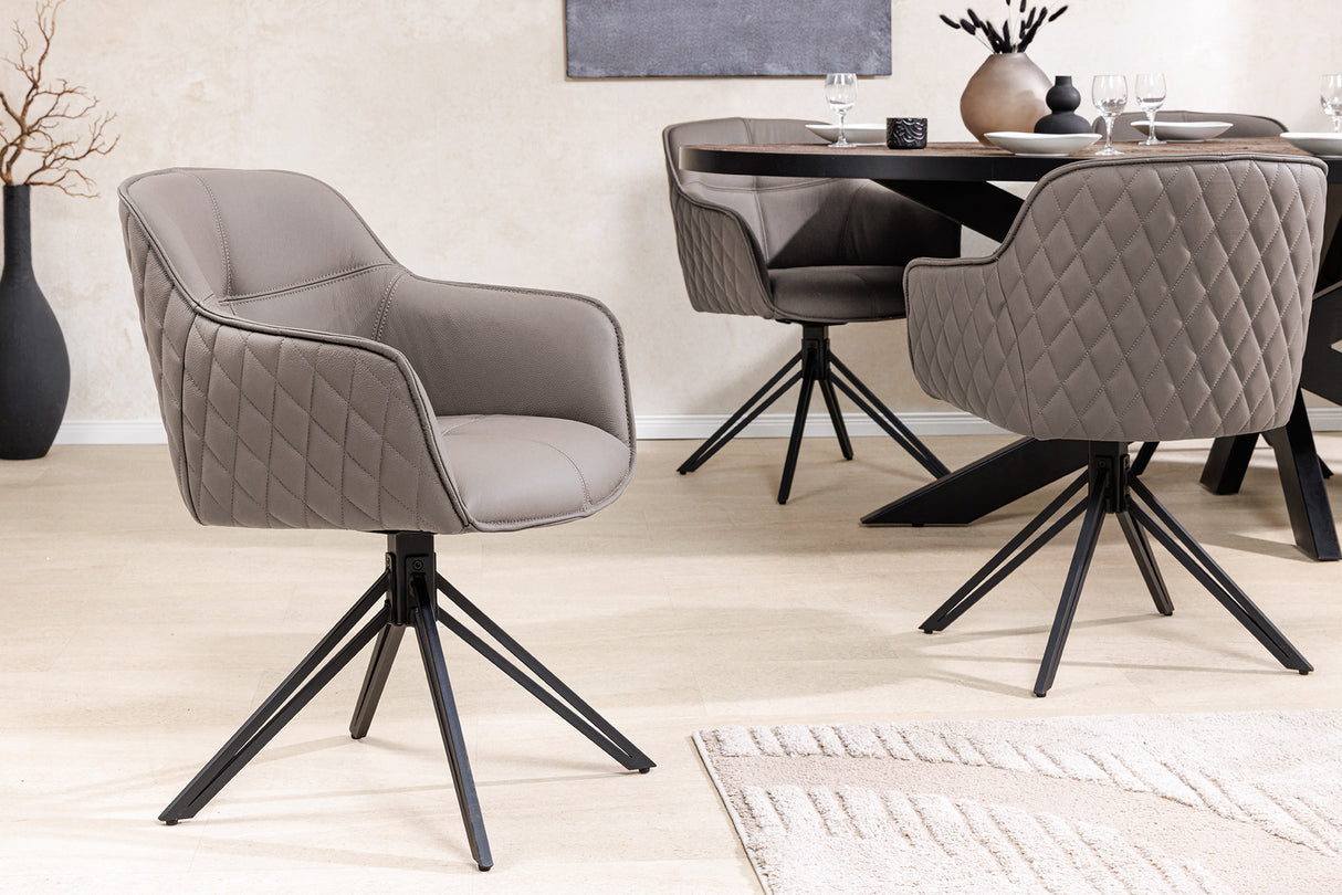 Drehstuhl EUPHORIA drehbar 180° mit Armlehnen Leder taupe