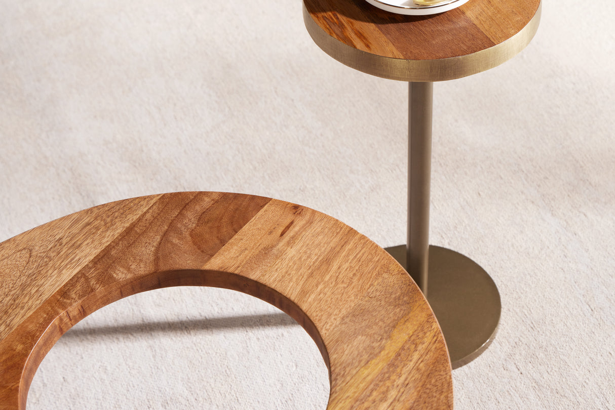 Couchtisch GATSBY 110cm Retro-Stil Mangoholz braun golden