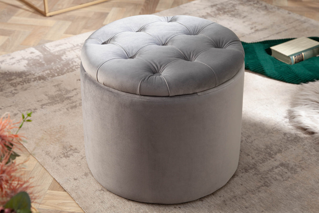 Hocker MODERN BAROCK STORAGE 50cm Samt silber