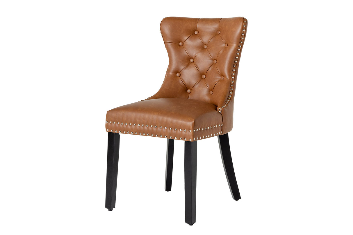 Chair CASTLE w/ comfort handle artificial leather cognac brown in chesterfield style