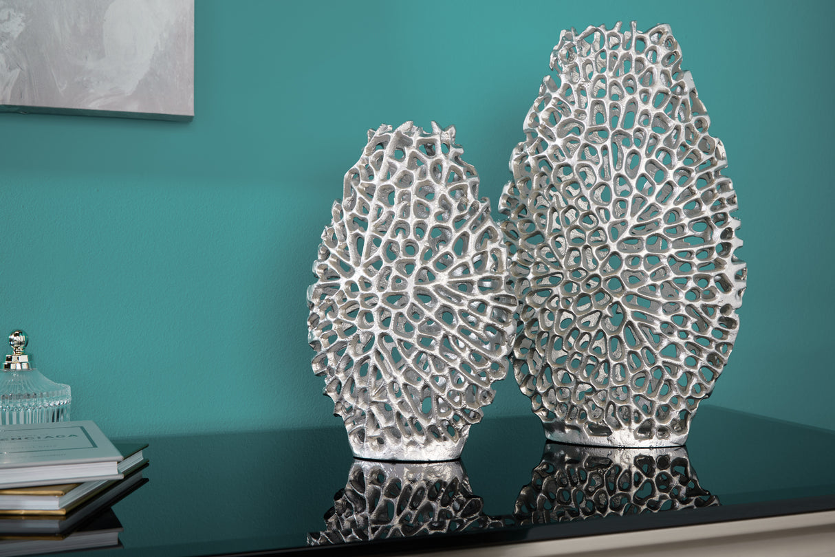 Vase ABSTRACT LEAF 30+40cm set of 2 silver