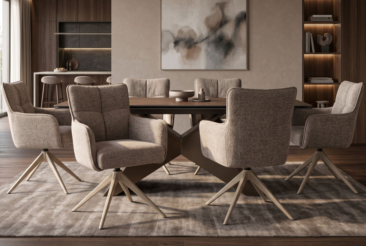 Drehstuhl LUGANO 360° Auto-Return-Funktion mit Armlehnen 150 Kg Belastbarkeit Chenille-Tweed taupe
