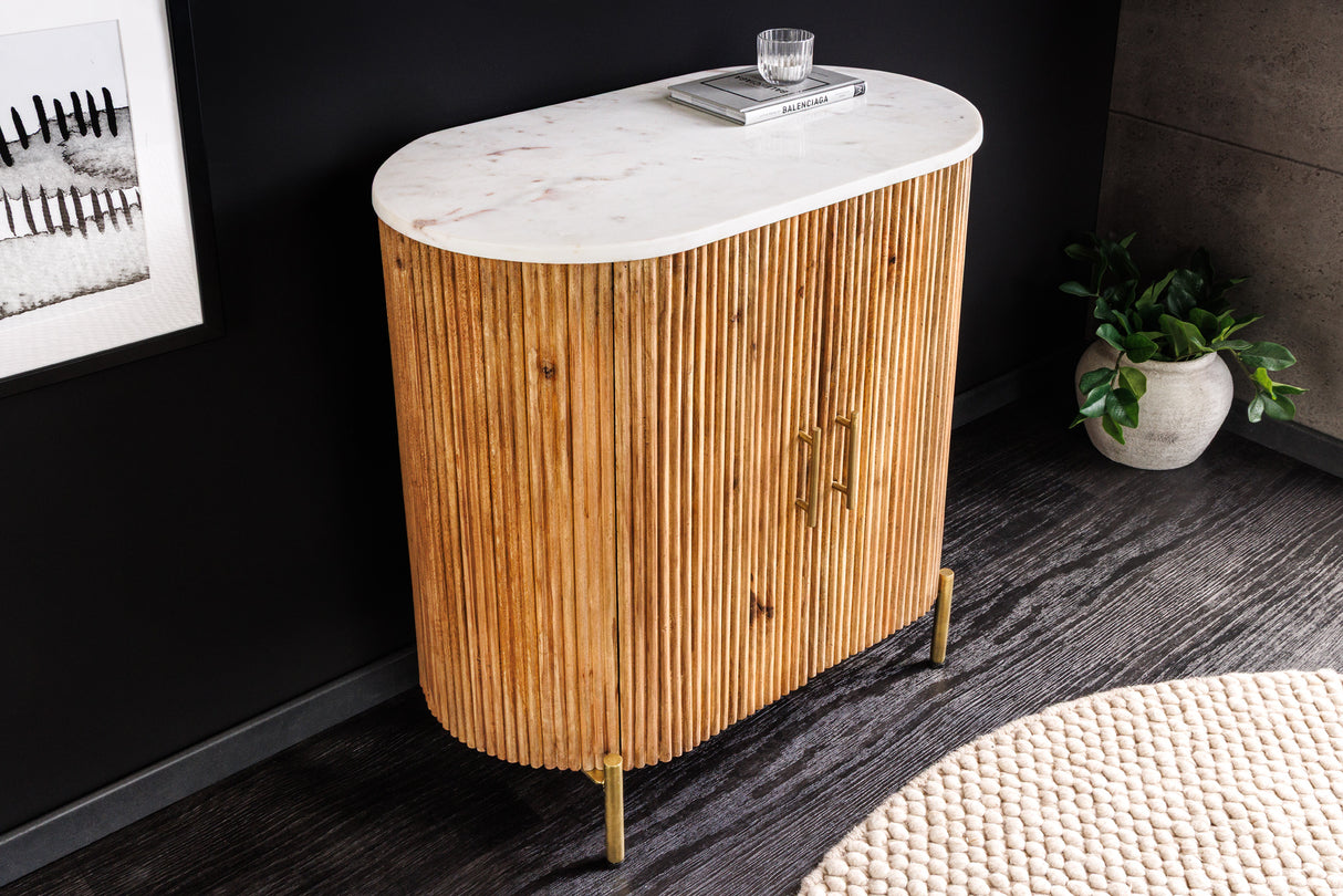 Sideboard TRES CHIC 70cm mango wood natural w/ white marble top and golden handles
