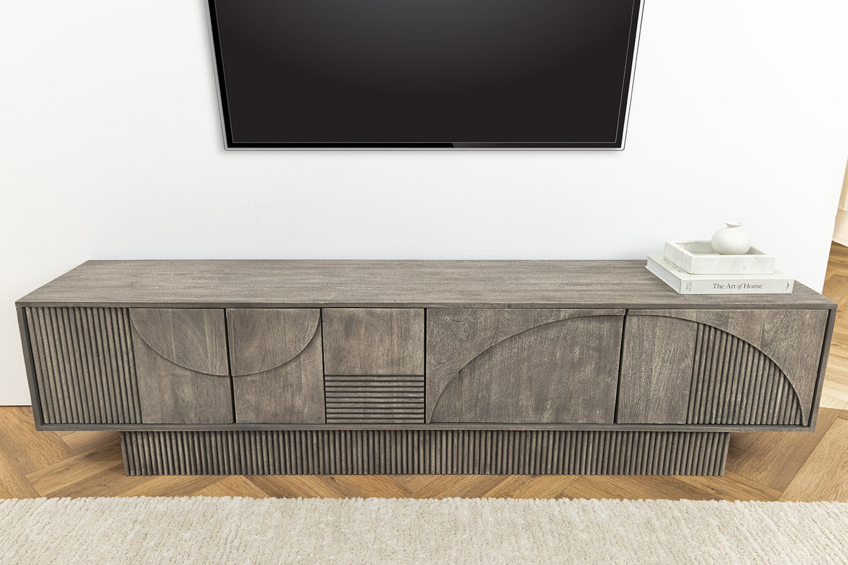 TV-Board ART DECO 200cm 3D Mangoholz Rauchgrau Optik