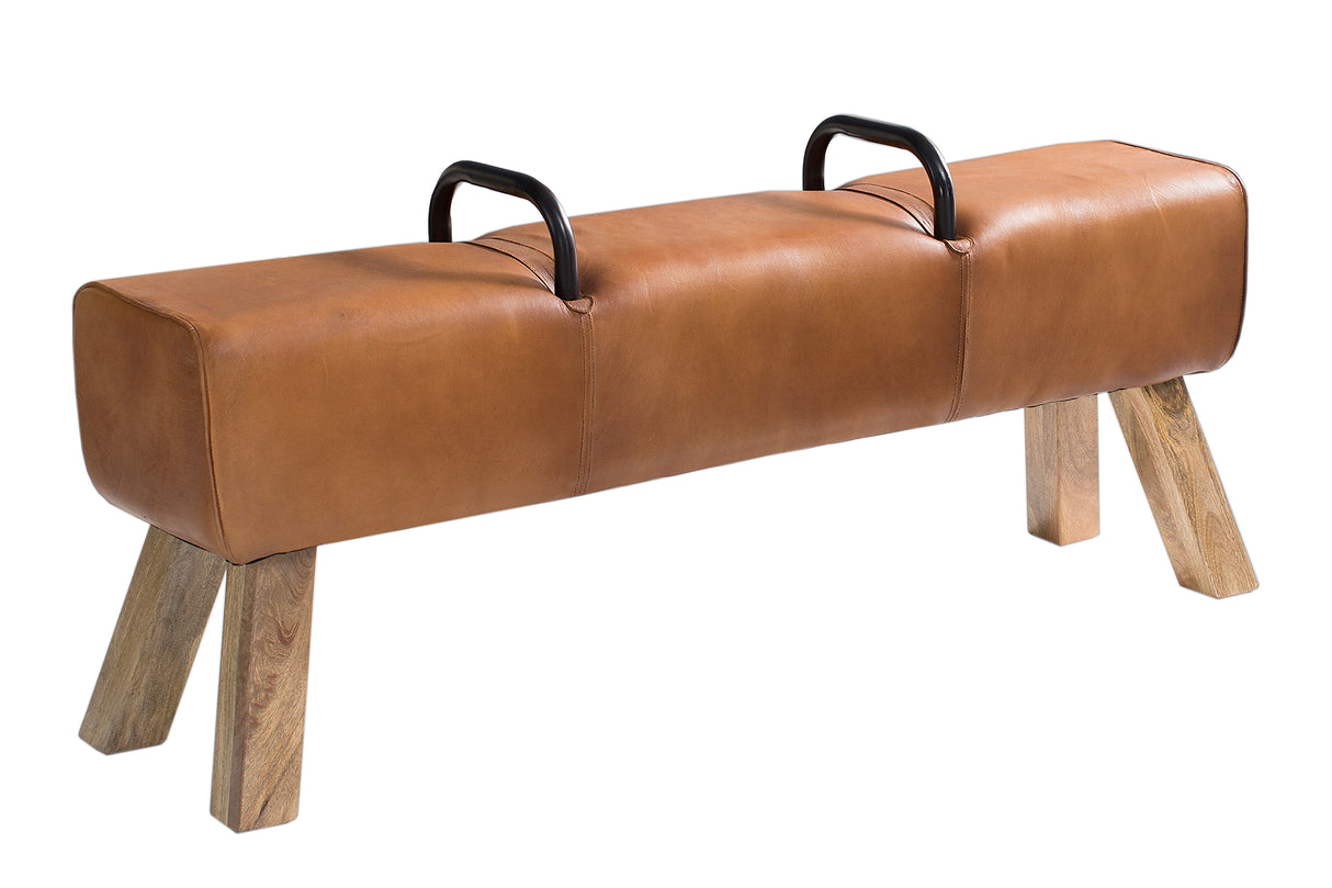 Bench BOCK 134cm with handles genuine leather light brown