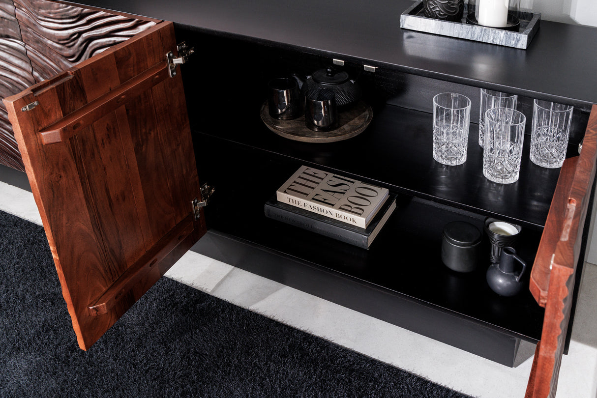 Sideboard FLUID 175cm 3D acacia wood black and dark walnut brown