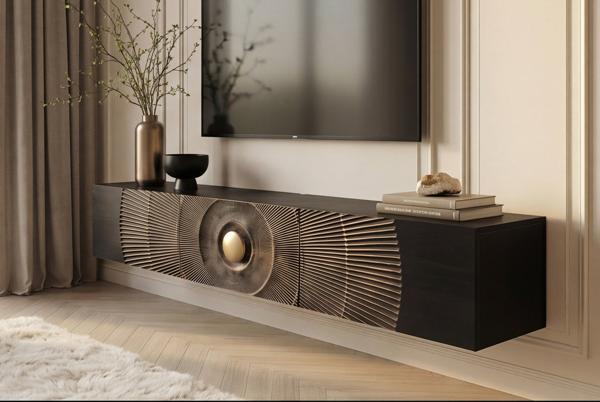 TV-Board GOLDEN SUNSET 160cm 3D hanging mango wood black