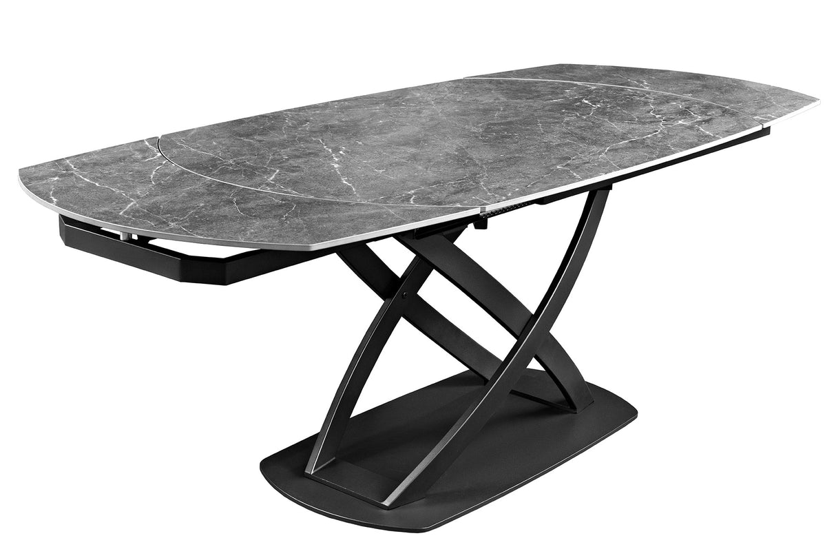 Dining table INCEPTION 130-190cm extendable oval ceramic top anthracite marble look