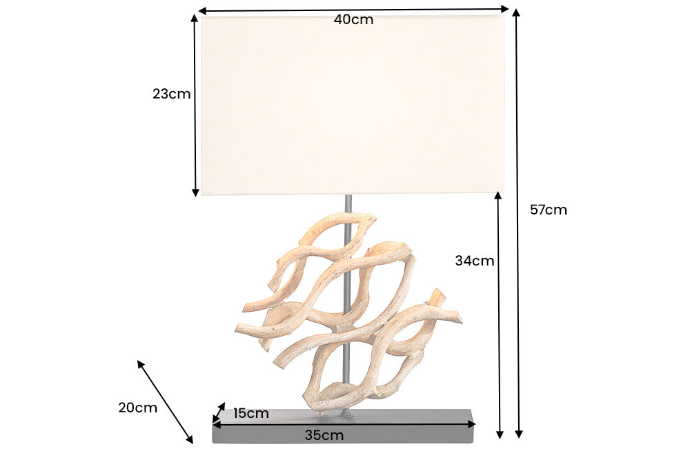 Table lamp THE WAVE 60cm teak wood lampshade white