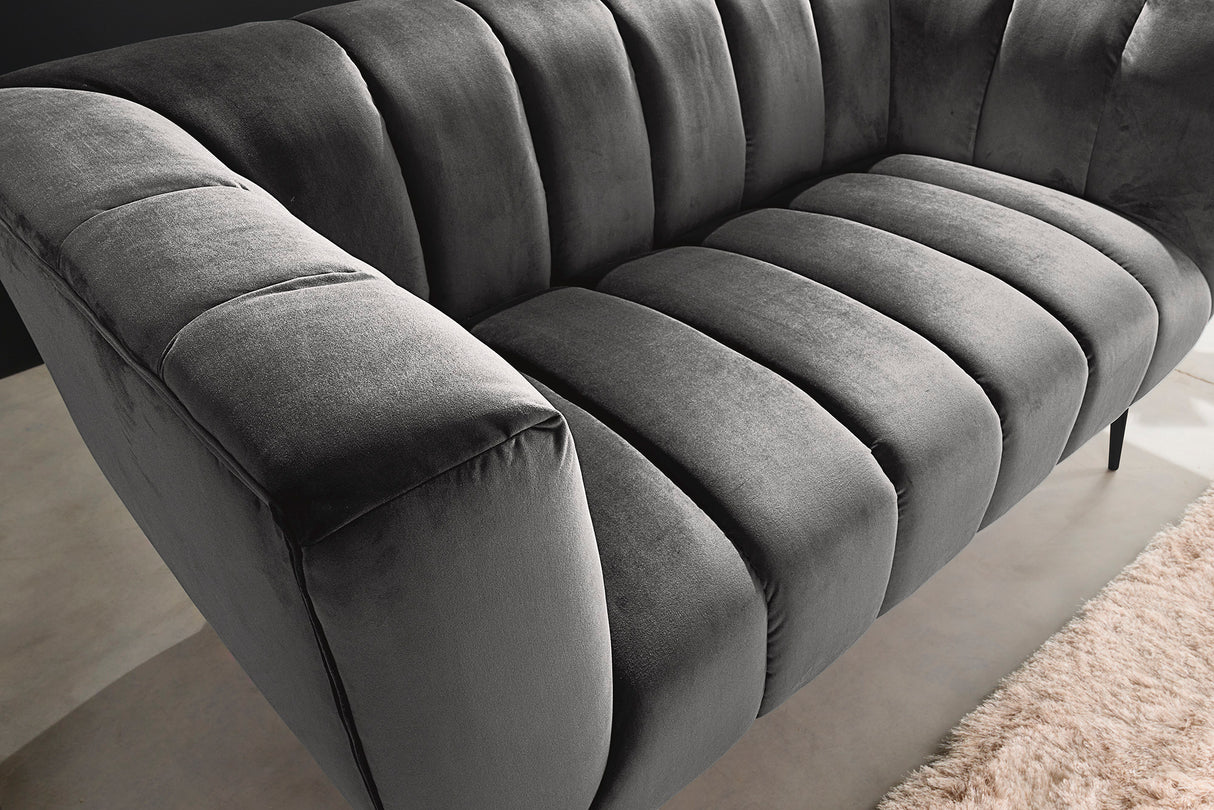 Sofa NOBLESSE 165cm 2-seater velvet grey w/ black feet