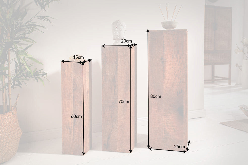 Decoration pillar MAKASSAR 60-80cm set of 3 mango wood