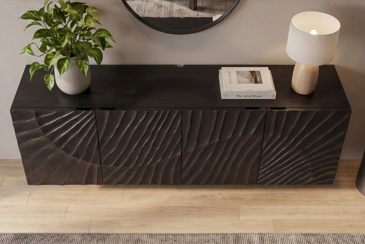 Sideboard SCORPION 180cm 3D hängend schwarz Mangoholz