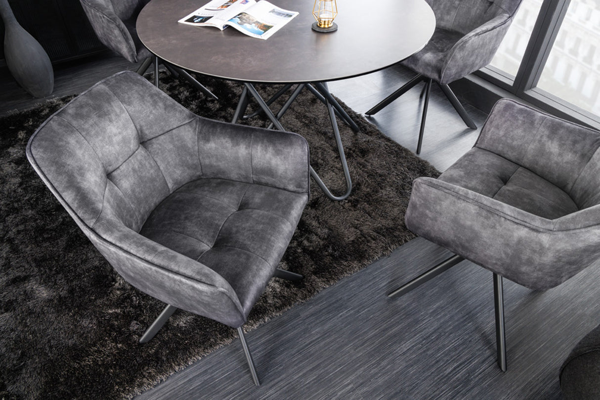Swivel chair LOFT 180° with armrests velvet dark grey