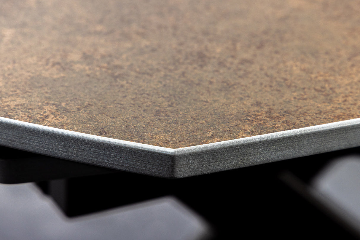 Dining table INCEPTION 130-190cm extendable w/ bronze rack oval ceramic top rust look