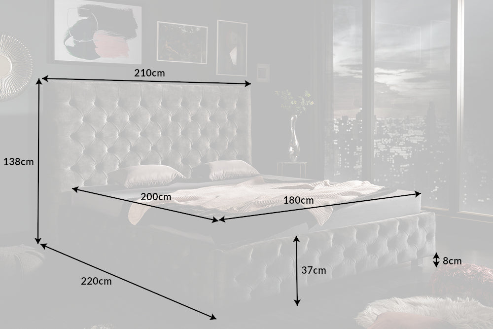 Bed PARIS CHESTERFIELD 180x200cm velvet olive grey