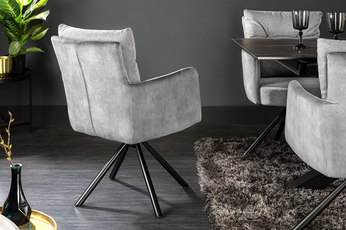 Swivel chair BIG GEORGE with armrests flat woven fabric grey rotatable