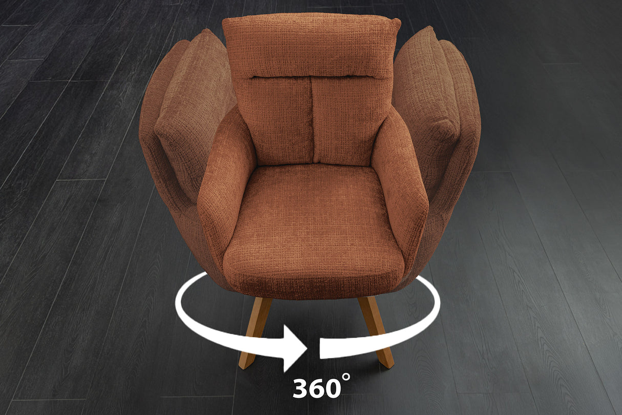 Drehstuhl BIG GEORGE mit Armlehnen, Chenille-Stoff, rostbraun, drehbar