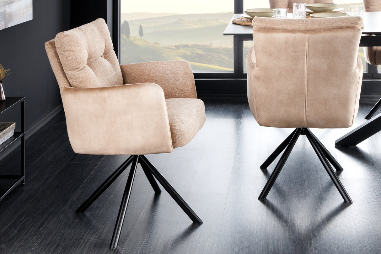 Drehstuhl BIG GEORGE mit Armlehnen Flachgewebe Samt champagner beige drehbar