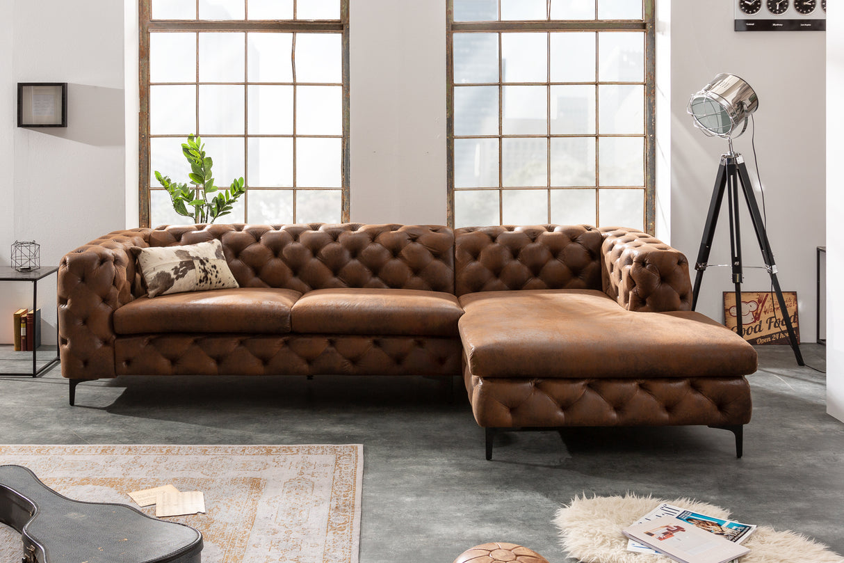 Ecksofa MODERN BAROCK 275cm Microfaser antikbraun im Chesterfield Stil