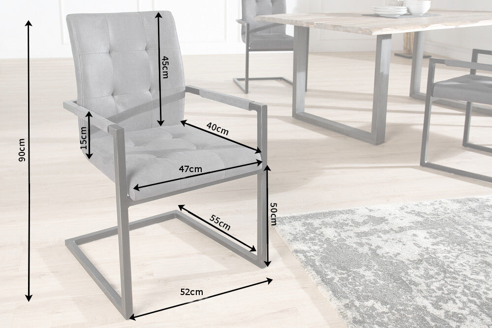 Cantilever chair OXFORD with armrests microfibre grey