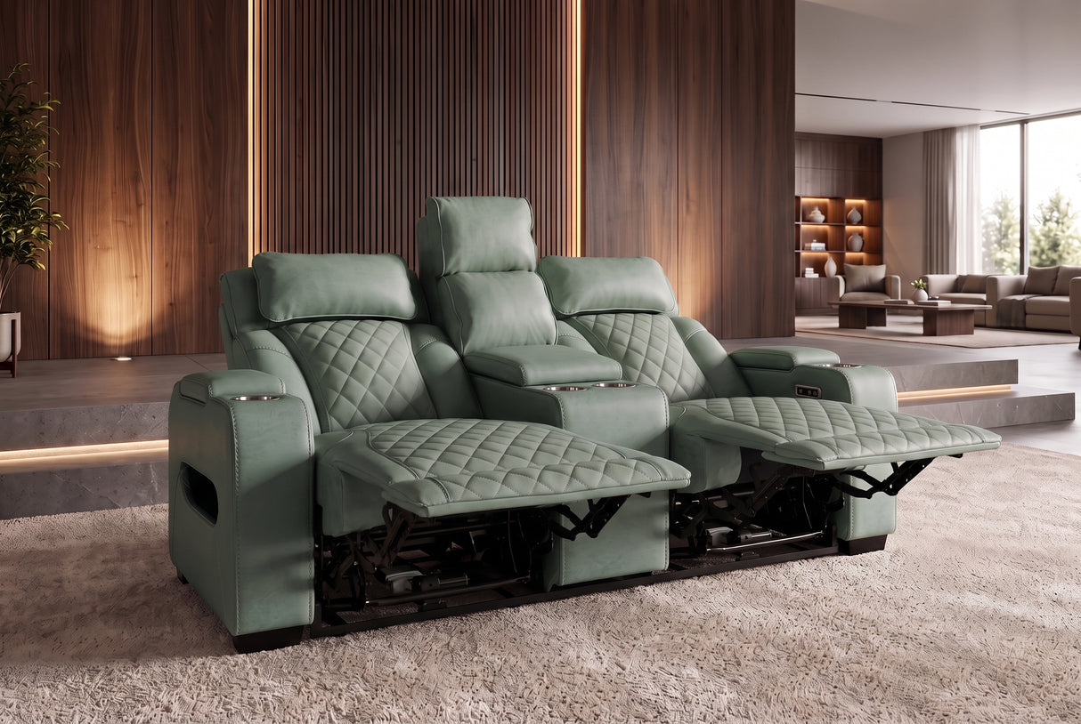 Cinema armchair HOLLYWOOD 2-seater electrically adjustable artificial leather sage