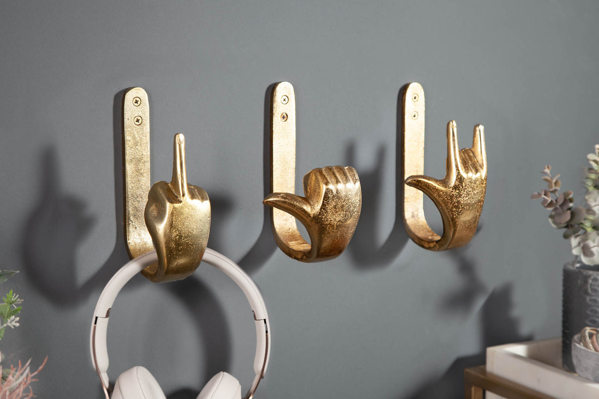 Coat hook FINGERS set of 3 gold