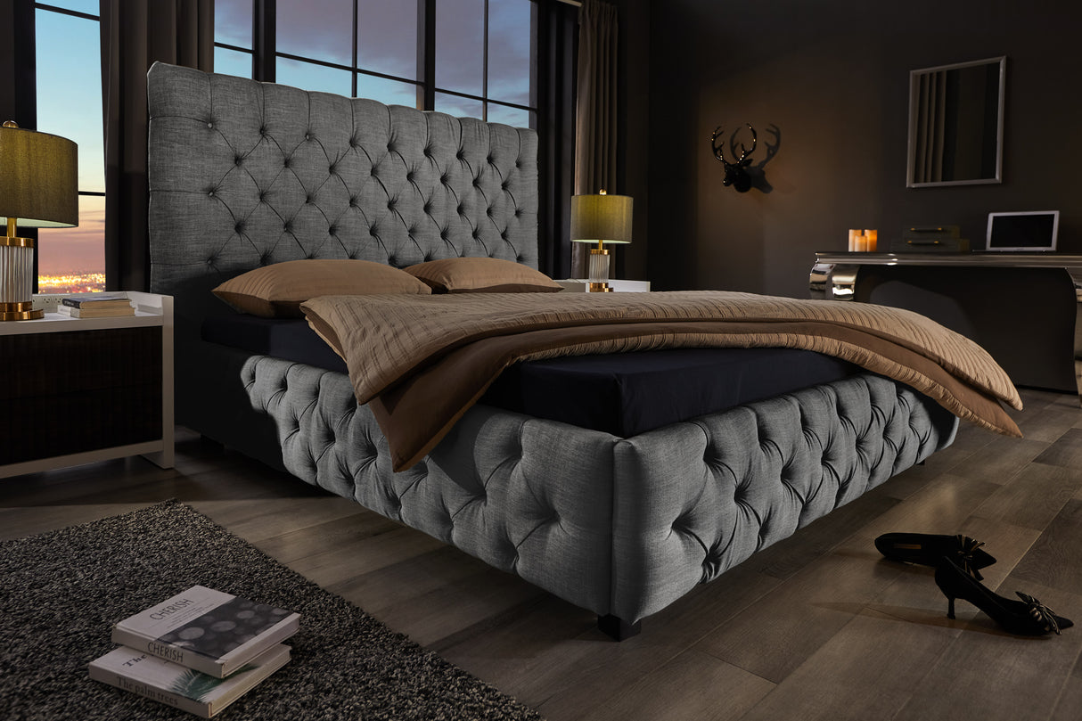Bed PARIS CHESTERFIELD 180x200cm linen grey