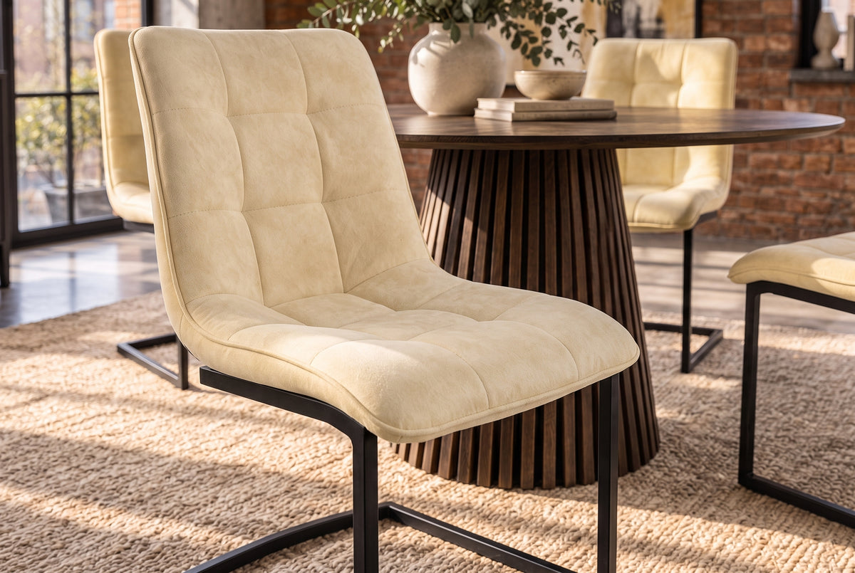 Cantilever chair MIAMI square quilting microfibre antique beige w/ black metal frame