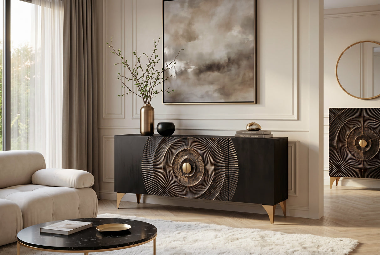 Sideboard GOLDEN SUNSET 180cm 3D mango schwarz