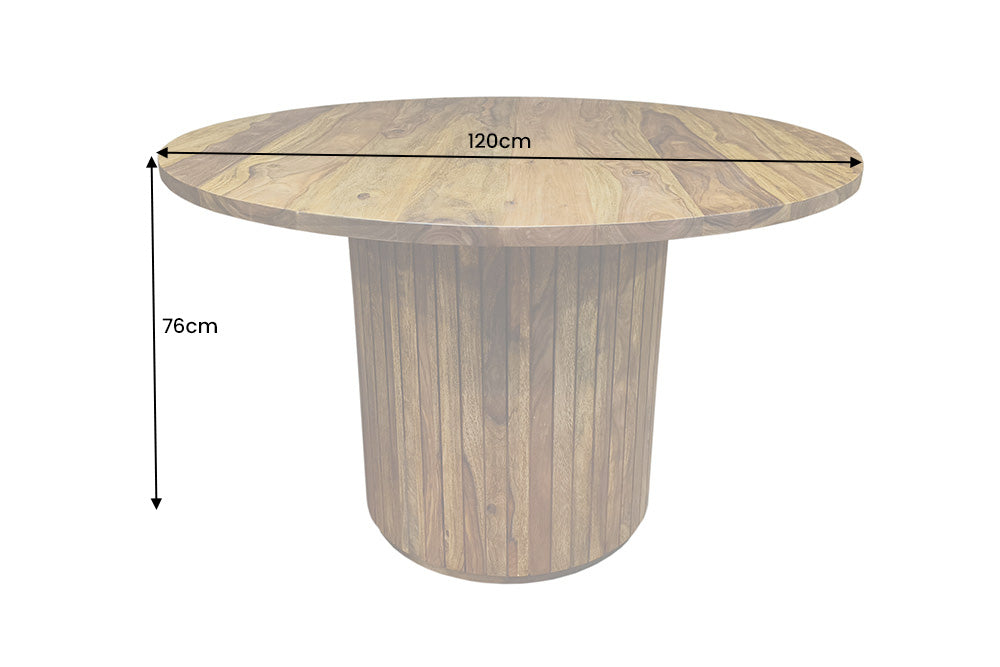 Dining table TRES CHIC Ø 120cm round sheesham wood brown stone finish