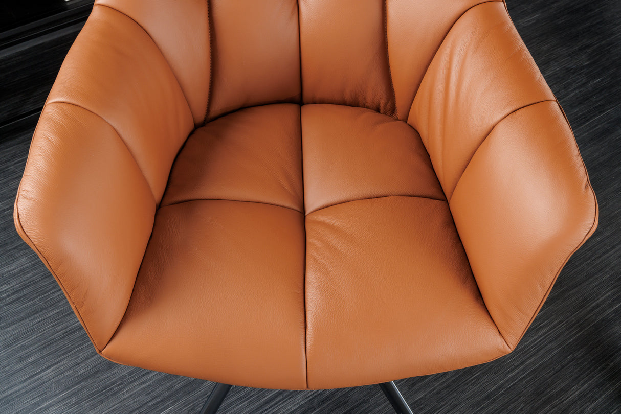 Swivel chair PAPILLON rotatable 180° w/ armrests leather cognac black