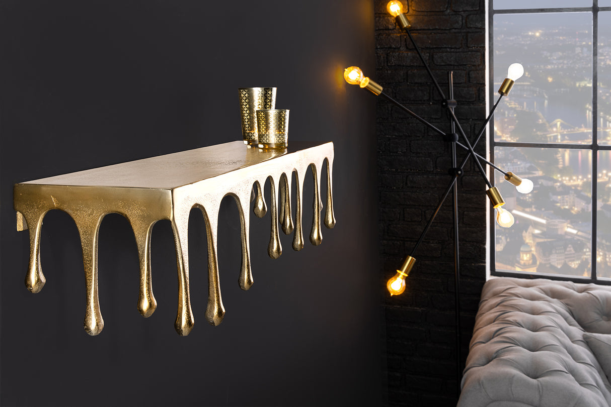 Wall decoration coat rack LIQUID LINE 60cm teardrop design antique gold