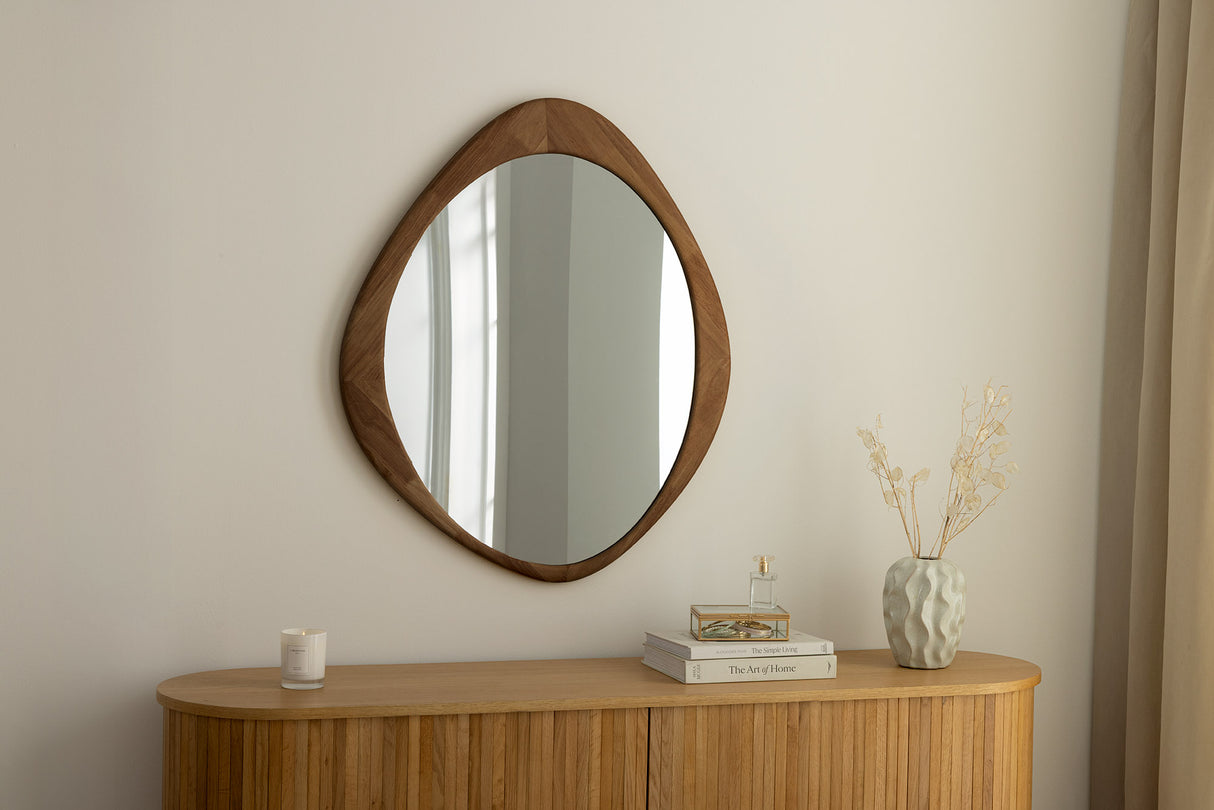 Wall mirror ORGANIC 90cm massive wood walnut wood look