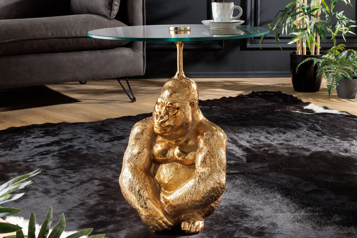 Beistelltisch KONG 50cm gold mit 45cm Glasplatte