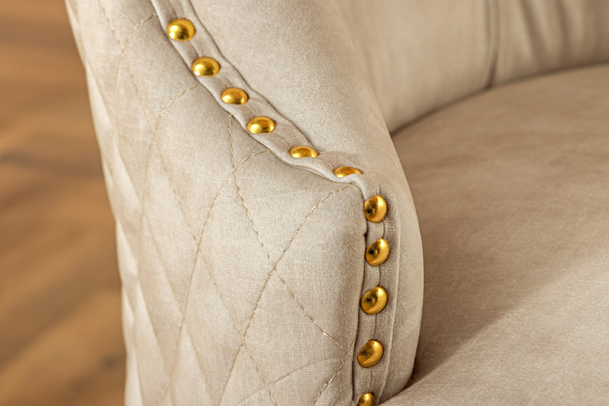 Stuhl CASTLE mit Löwenkopfgriff Samt beige goldene Beine im Barockstil
