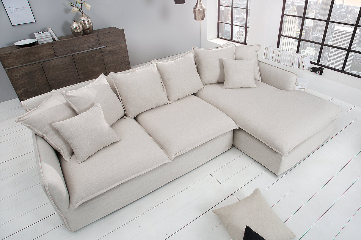 Ecksofa HEAVEN 255cm Federkern abnehmbarer Bezug Strukturstoff Leinen natur