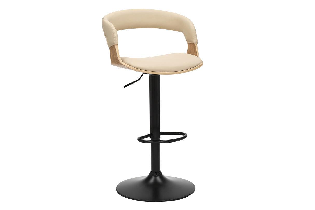 Bar stool MANHATTAN 81-110cm rotatable artificial leather creamy beige and oak wood look