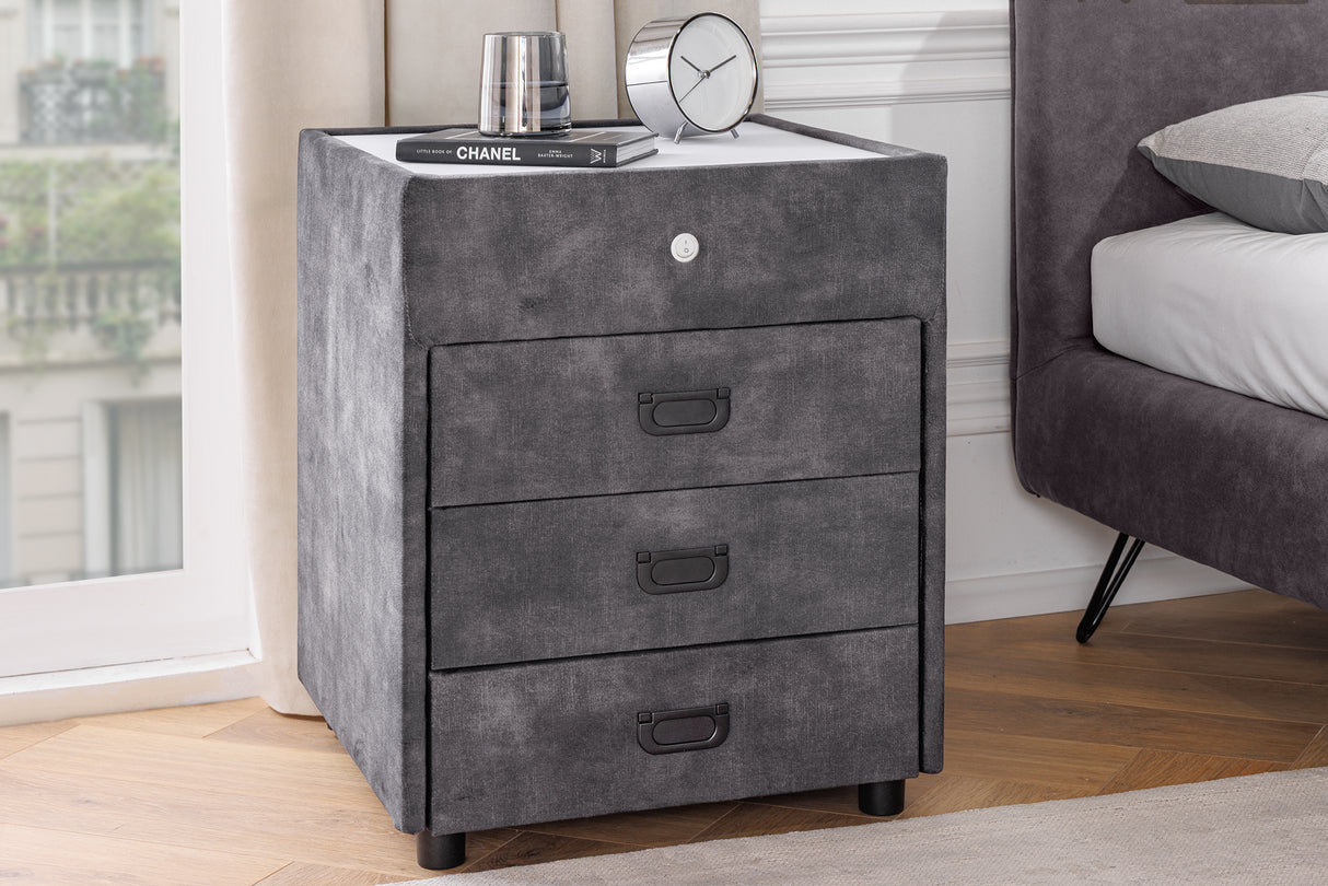 Bedside table PARIS w/ LED light 55cm velvet grey