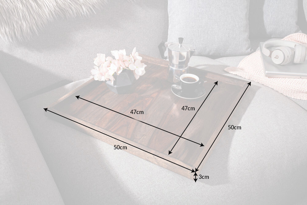 Tray MAKASSAR 50cm sheesham smoke finish