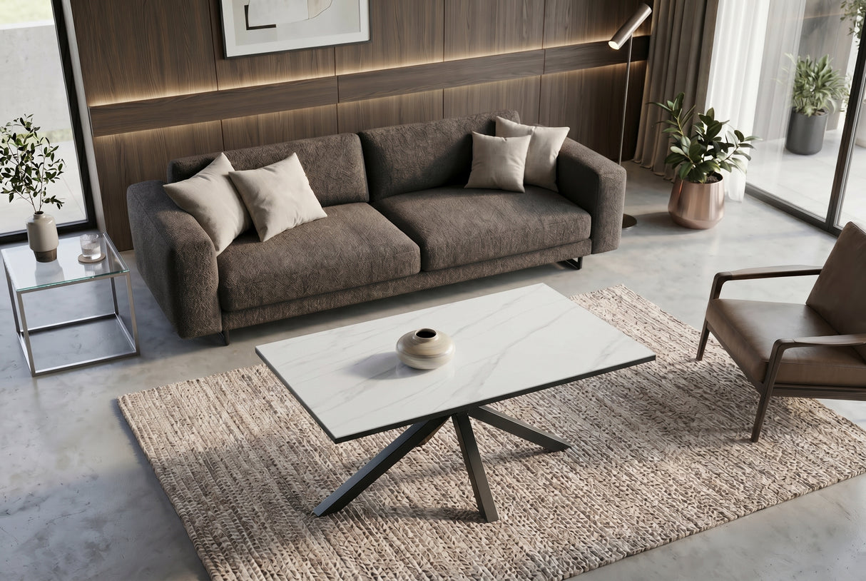 Coffee table GALAXIE 100cm w/ star frame ceramic white