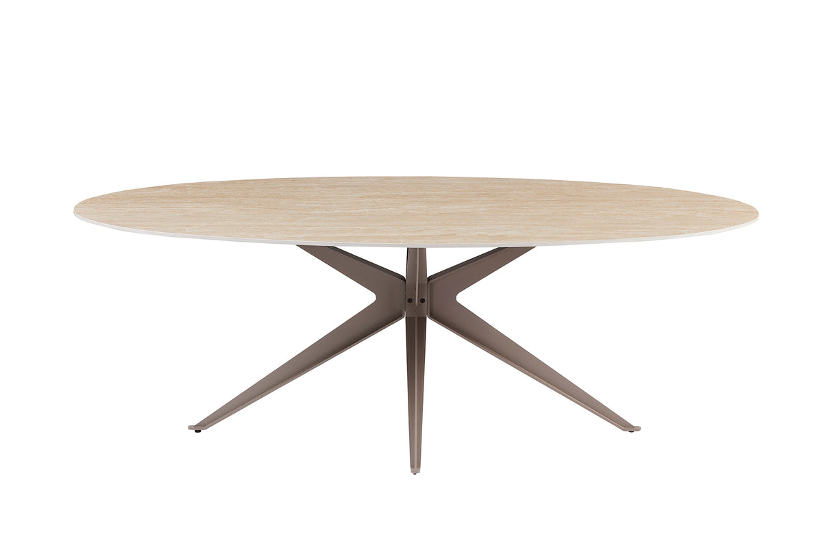 Dining table TRAVERTIN 220cm oval ceramic champagne greige
