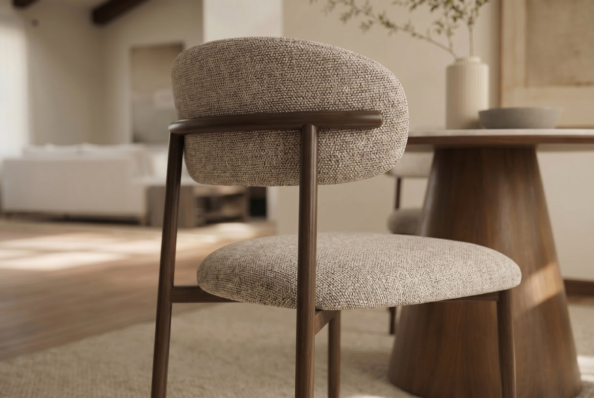 Stuhl BELFORT m. Metallbeinen Strukturstoff Taupe Beige Braun