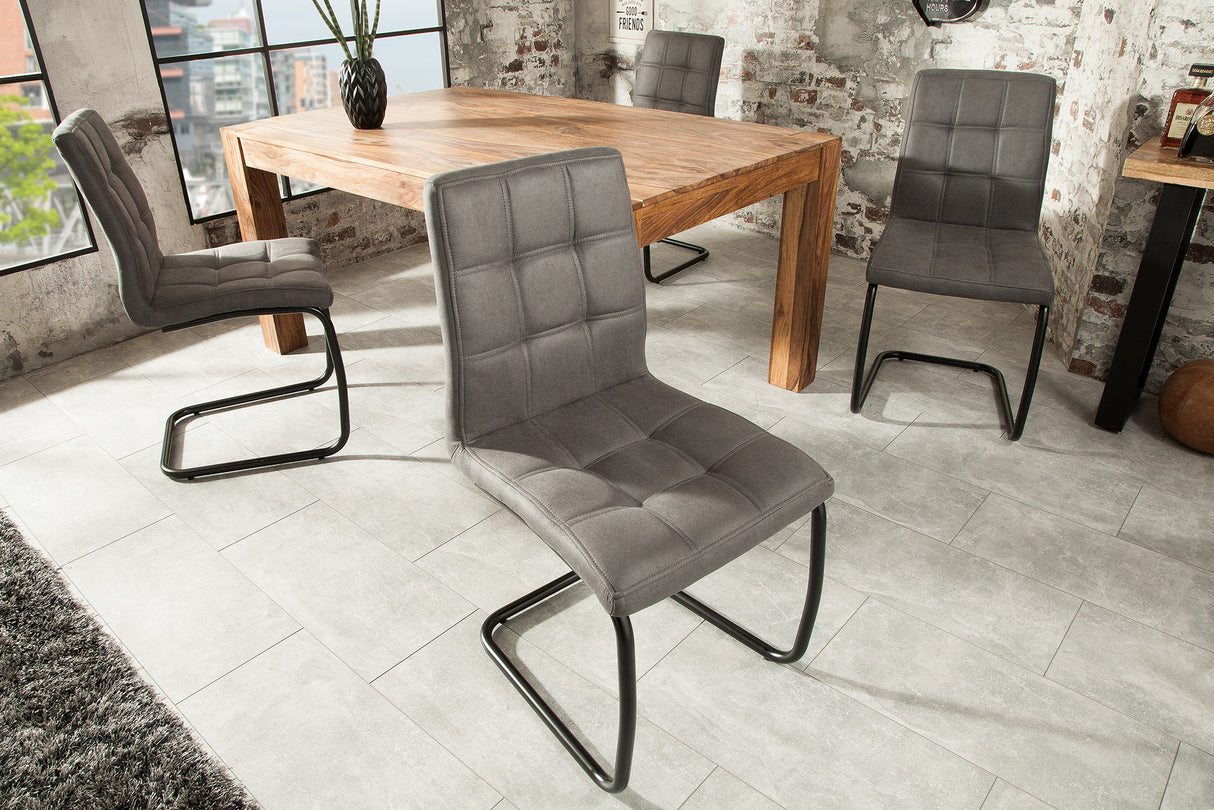 Cantilever chair MODENA microfibre grey with black iron legs