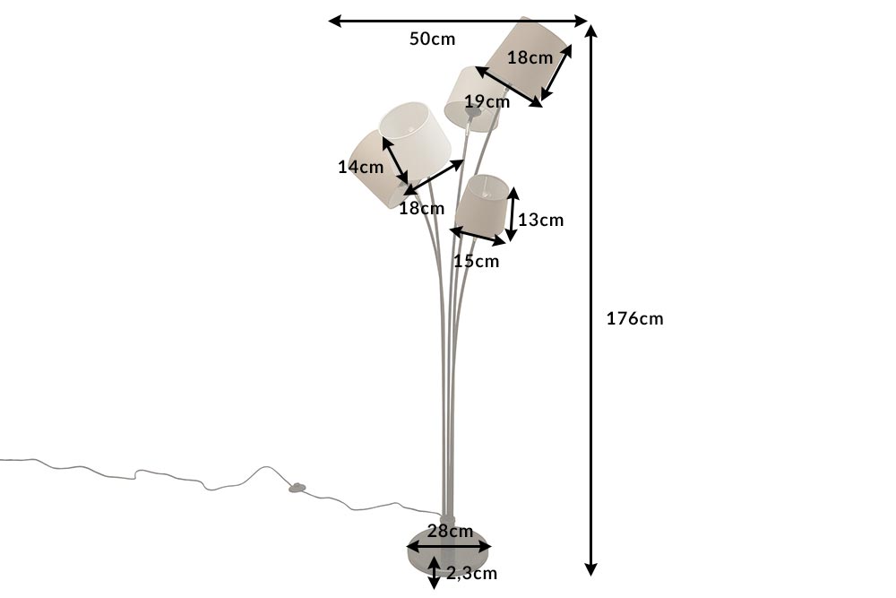 Floor lamp LEVELS 176cm 5 linen shades white beige brown