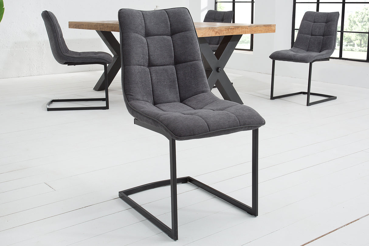 Cantilever chair MIAMI flat woven fabric vintage dark grey
