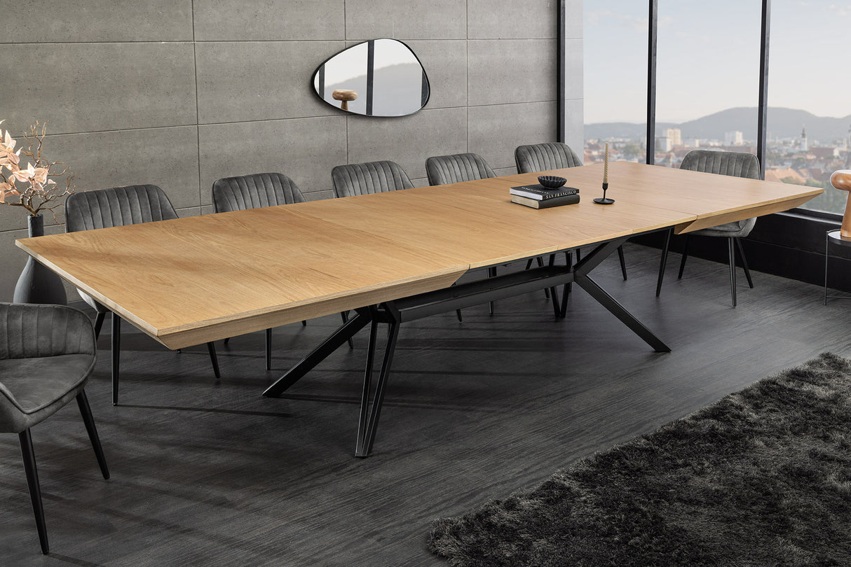 Dining table GIANT 200-320cm extendable natural oak wood look w/ black metal frame
