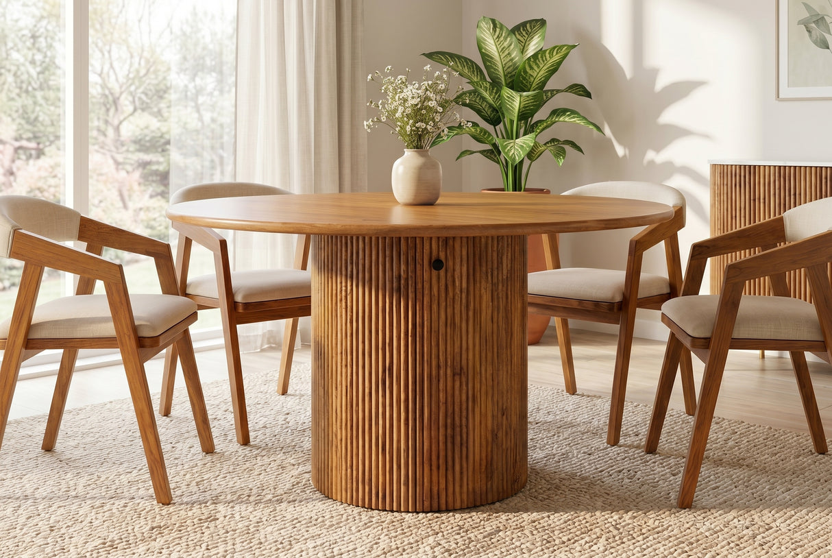Esstisch TRES CHIC Ø 120cm rund Mangoholz braun mit Stauraum